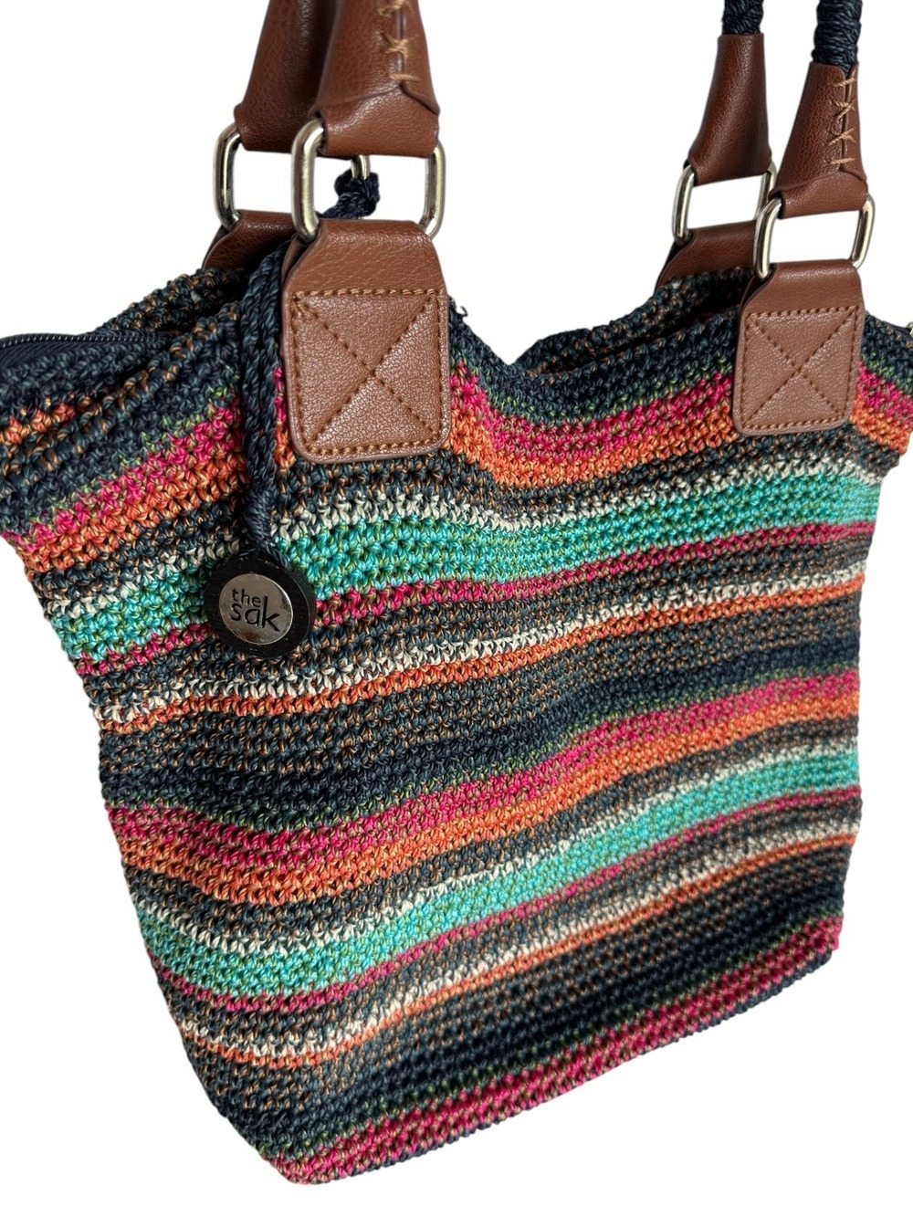 The Sak Slouchy Woven Hobo Bag Multicolour Shoulder Boho Hippie Summer Purse